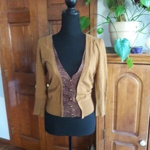 Olive Beaded Cardigan Librarian Dark Academia Autumn Cotton Daytrip Fits like XS